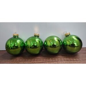 Vintage G&D Glass Christmas Ball Ornaments Solid Shiny Bright Green Lot Of 4 B10
